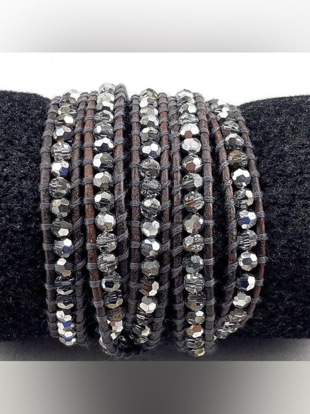 Chan Luu 925 Sterling Silver Wrap Crystal Leather 5 Wrap Bracelet Boho Authentic